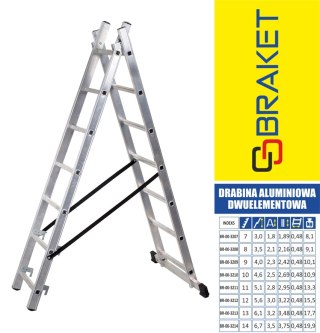 DRABINA ALUMINIOWA 2-ELEMENTOWA 400CM 9+9 SZCZEBLI BRAKET