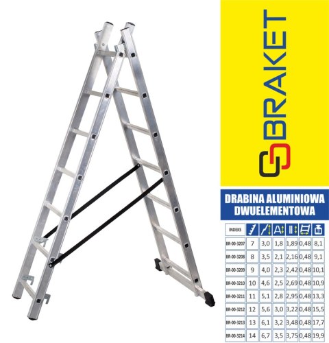 DRABINA ALUMINIOWA 2-ELEMENTOWA 400CM 9+9 SZCZEBLI BRAKET