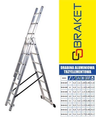 DRABINA ALUMINIOWA 3-ELEMENTOWA 500CM 9+9+9 SZCZEBLI BRAKET