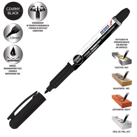 MARKER TECHNICZNY PERMANENTNY BIAŁY 1MM DEDRA