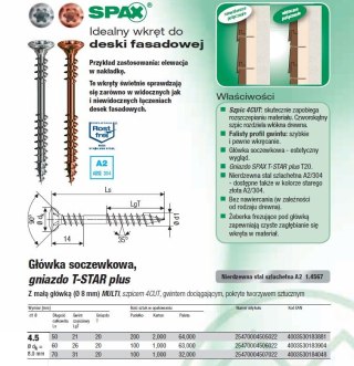 WKRĘT FASADOWY (200) A2 ANTYK TX 4.5*50MM STARE ZŁOTO SPAX