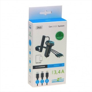 ŁADOWARKA SAMOCHODOWA 12V Z KABLEM IPHONE/USB C/MICRO USB DLG