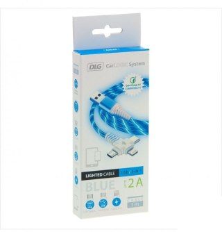 UNIW. KABEL USB A - IPHONE/USB C/ MICRO USB, 2A 1M LED BLUE DLG