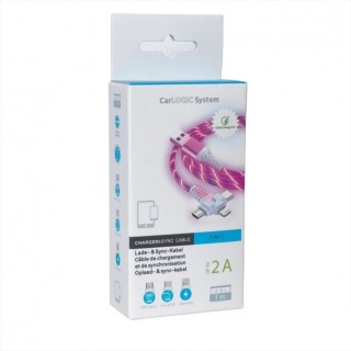 UNIW. KABEL USB A - IPHONE/USB C/ MICRO USB, 2A 1M LED PINK DLG
