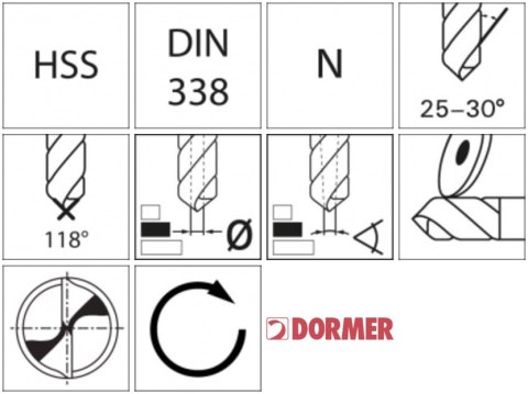 Wiertlo krete HSS DIN338N11,4mm 118G typ N 4xD A51011.4 TiN Dormer