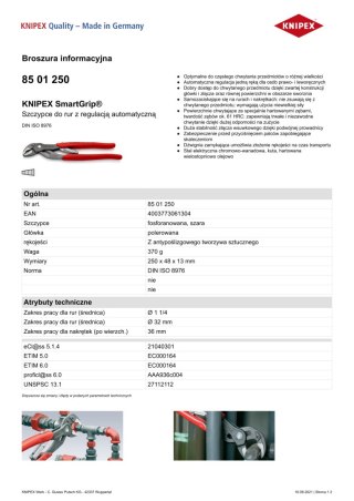 SZCZYPCE DO RUR SMARTGRIP 250MM KNIPEX