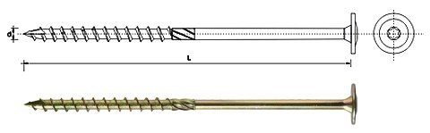 WKRĘT DO DREWNA Z KOŁNIERZEM NA TORX OCYNK ŻÓŁTY 8*340MM T40 UN